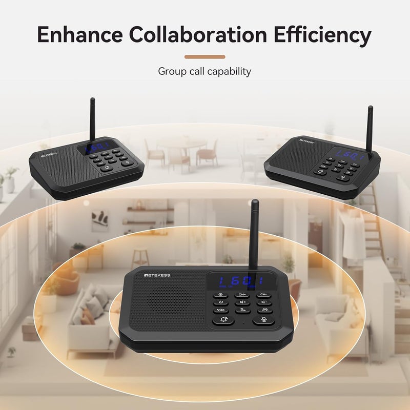 Retekess TH201 أنظمة الاتصال اللاسلكية للمنزل، اتصال داخلي بدون استخدام اليدين، مدى طويل 1 ميل، 22 قناة، VOX، رعاية في الوقت الحقيقي، مكالمة جماعية، أنظمة اتصال داخلي ثنائية الاتجاه في الوقت الحقيقي للمنزل، الأعمال - Image 2